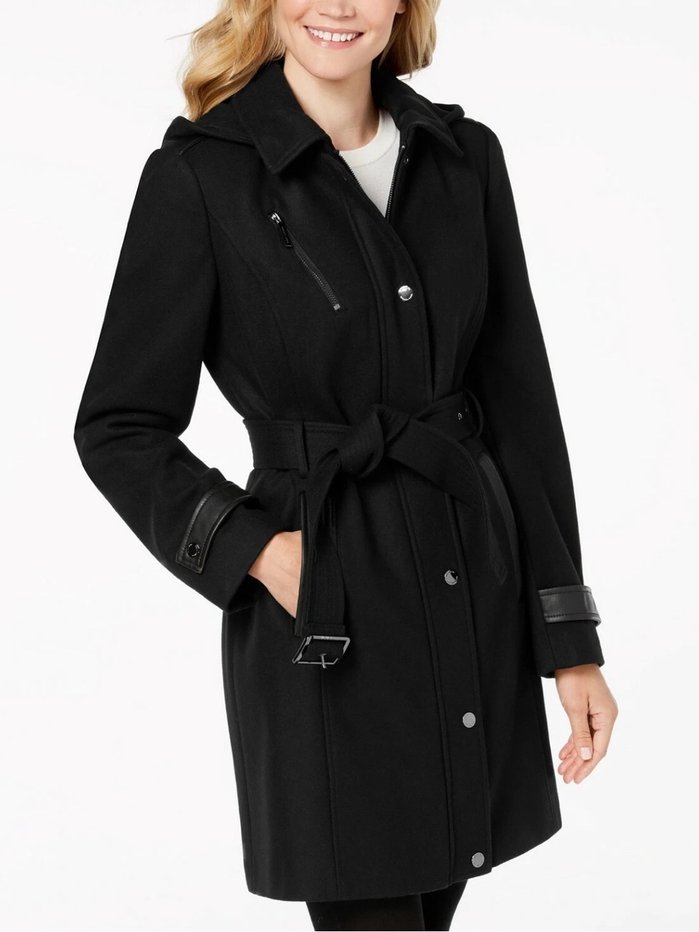 NEW Michael Michael Kors Water Resistant Coat Black Size Small Belted Hooded NWT